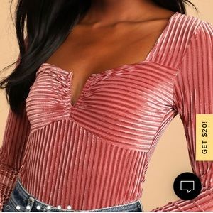 NWT Ready To Go Out Rusty Rose Velvet Striped Long Sleeve Bodysuit